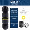 IP68 M25 Waterproof Outdoor Connector, 2/3/4/5-Pin Screw-Crimp Adapter (M25 2P, 5–8 mm) view 2