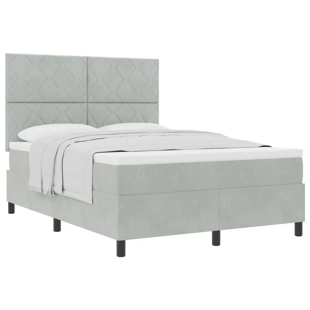 HETFTJN Fabric Box Spring Bed Frame with Adjustable Headboard, Light Gray