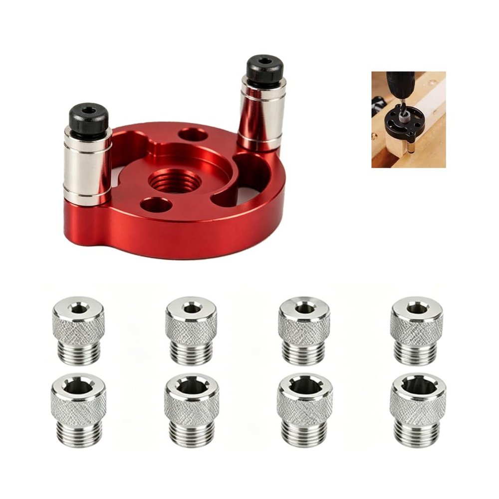 Self-Centering Dowel Jig, Hole Marker for Woodworking, Portable Straight-Drilling Guide for Wood Panels, for DIY and Furniture Assembly (Red)