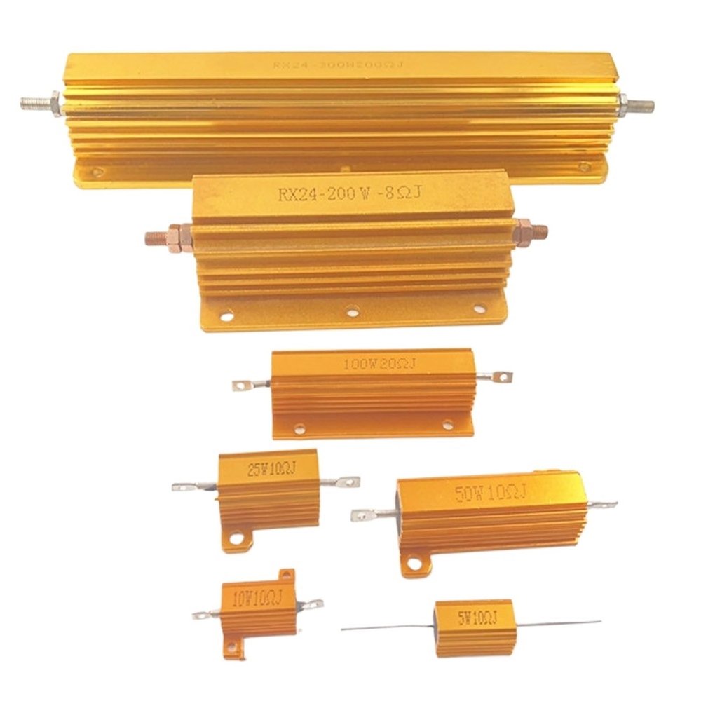 RISWEKFW 5-Piece 100W/50W/25W/10W Aluminum Power Metal-Housed Wirewound Resistor, 0.1–10 kΩ, 1/20/200/500 Ω, 1 kΩ, 10 kΩ (50 Ω, 100W)