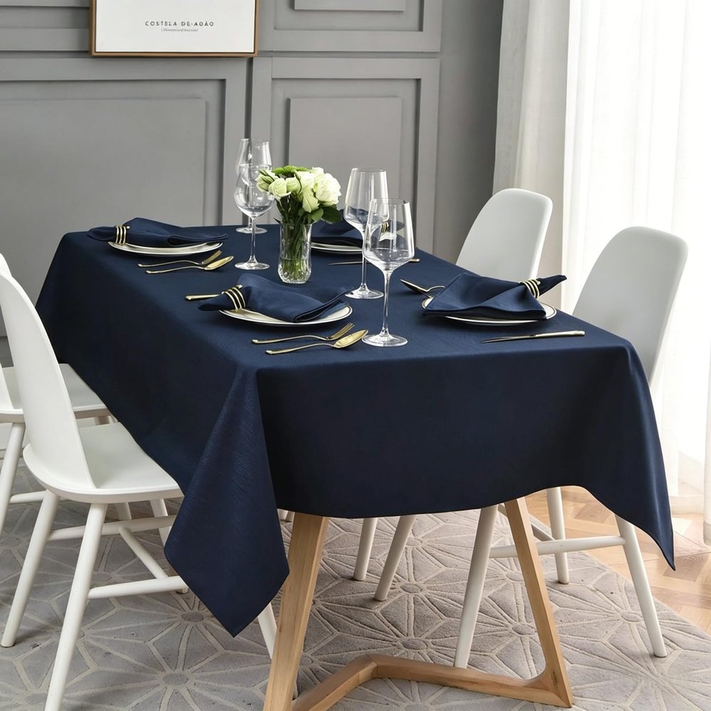 Linen-Look Tablecloth 0.8 x 4 m, Rectangular, Navy Blue