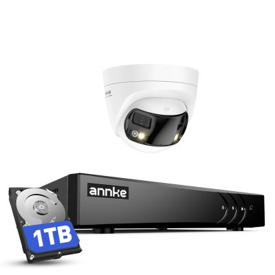 ANNKE 3K Lite H.265+ 8-Channel DVR Outdoor Security Camera Set, 1 Analog Wired 3K Dual-Lens Camera, Person/Vehicle Detection, Color Night Vision, IP67, 1TB Hard Drive