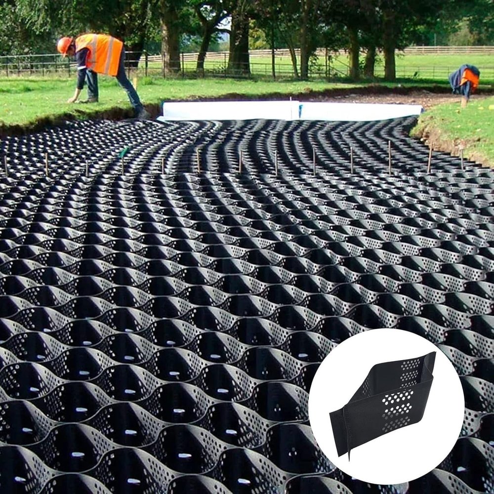 GJZQDKX Heavy-Duty 5.1 cm Garden Gravel Grid, 6 x 6 m Cuttable Geogrid for Patios, Walkways, Driveways and Yards - Durable, Load-Bearing Base for Shed Foundations