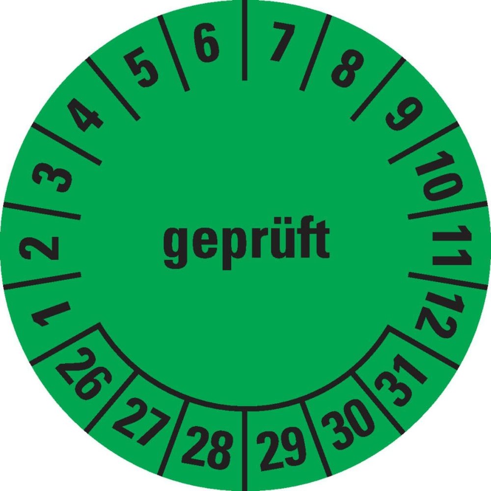 KSIGN “Inspected” Inspection Sticker 2026–2031, Green, Removable Film, 20 mm, 500/Roll