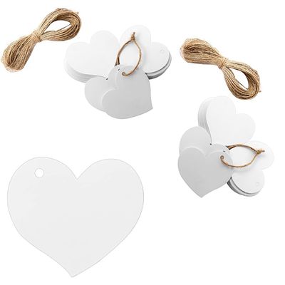 100 Heart-Shaped Gift Tags with 10 m Jute String, Kraft Paper Tags for Writing