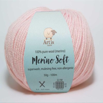 Merino Soft Art'is Yarn 100% Wool, Mulesing-Free & Superwash (50g / 120m) (24 Baby Pink)