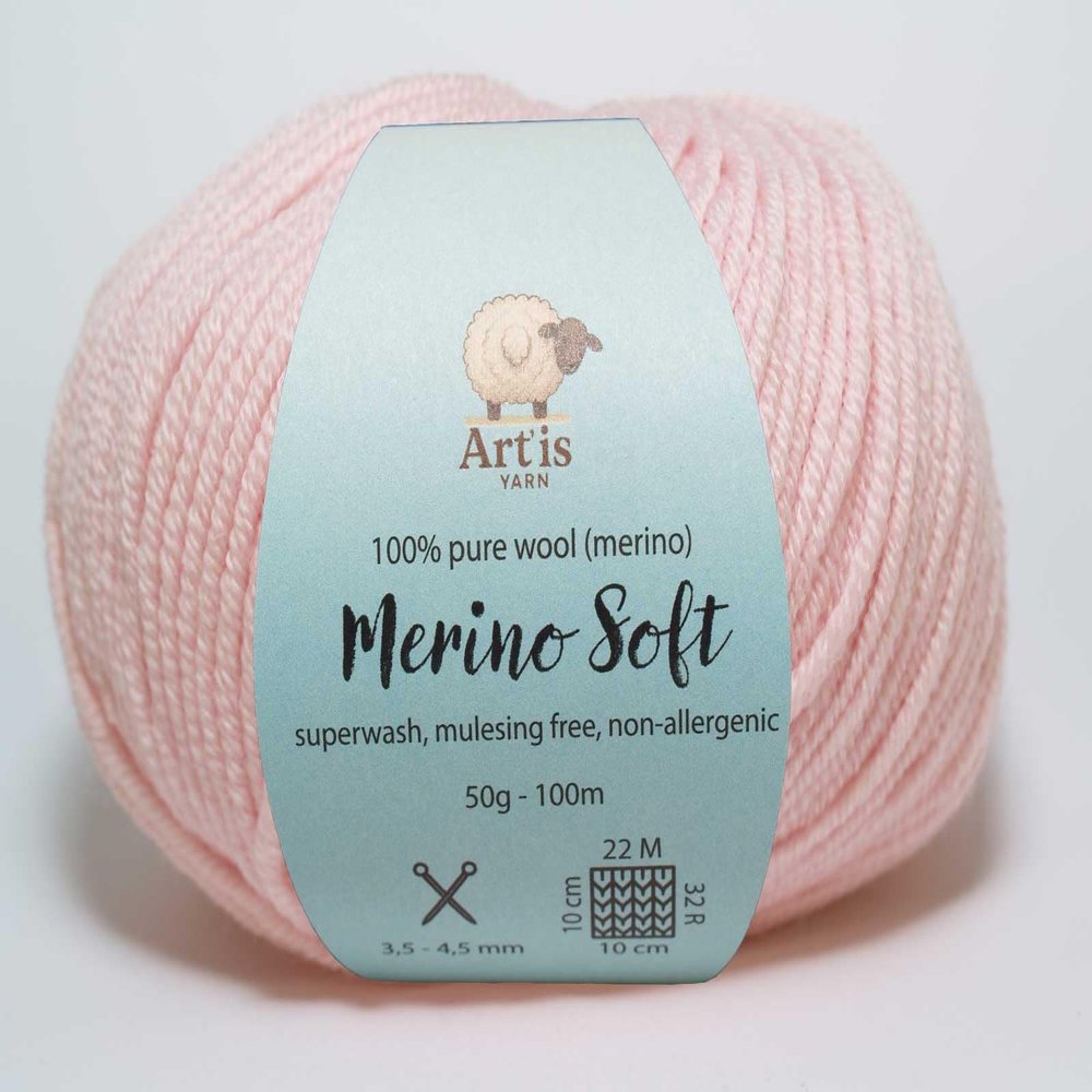 Merino Soft Art'is Yarn 100% Wool, Mulesing-Free & Superwash (50g / 120m) (24 Baby Pink)