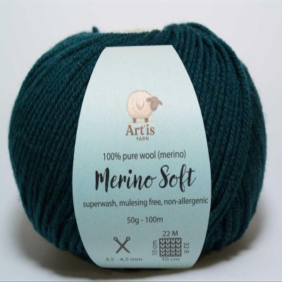 Merino Soft Art'is Yarn 100% Wool, Mulesing-Free & Superwash (50g / 120m) (165 Bottle Green)
