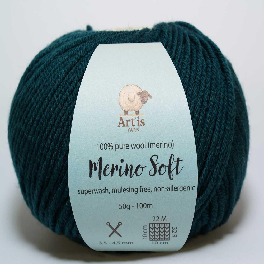 Merino Soft Art'is Yarn 100% Wool, Mulesing-Free & Superwash (50g / 120m) (165 Bottle Green)