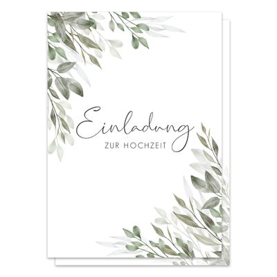 Eucalyptus Corner Wedding Invitations, A6, Set of 10