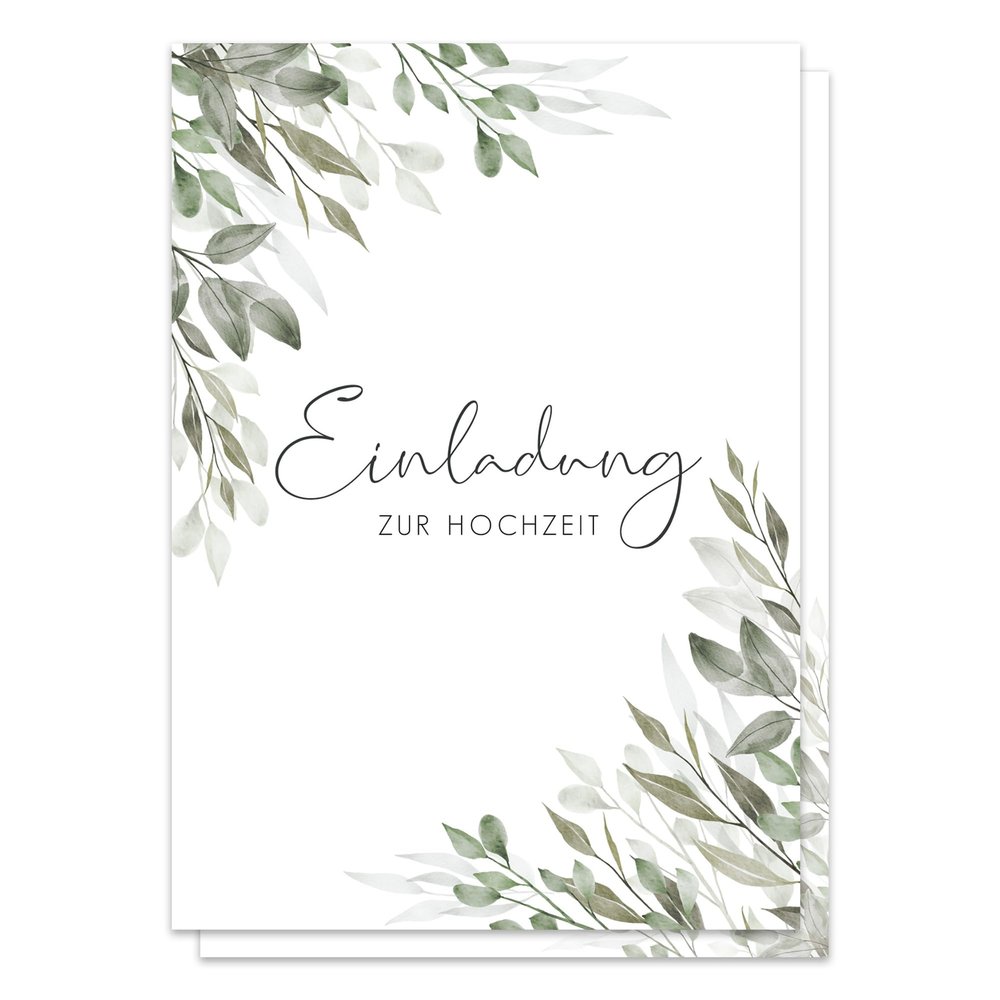 Eucalyptus Corner Wedding Invitations, A6, Set of 10