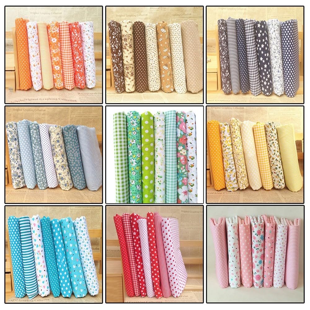 EasyByMall 7-Piece Pre-Cut Cotton Quilt Fabric Bundle