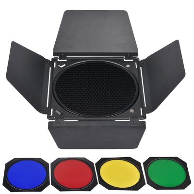 Honeycomb Grid Barn Door with 4-Color Gel Filters for 7-Inch Standard Reflectors