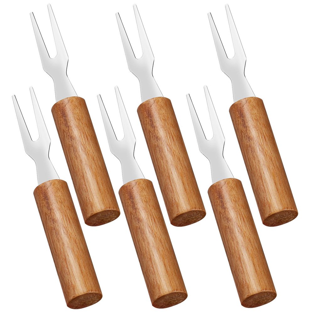 Veemoon 6-Piece Stainless Steel Grilled Corn Forks with Wooden Handles