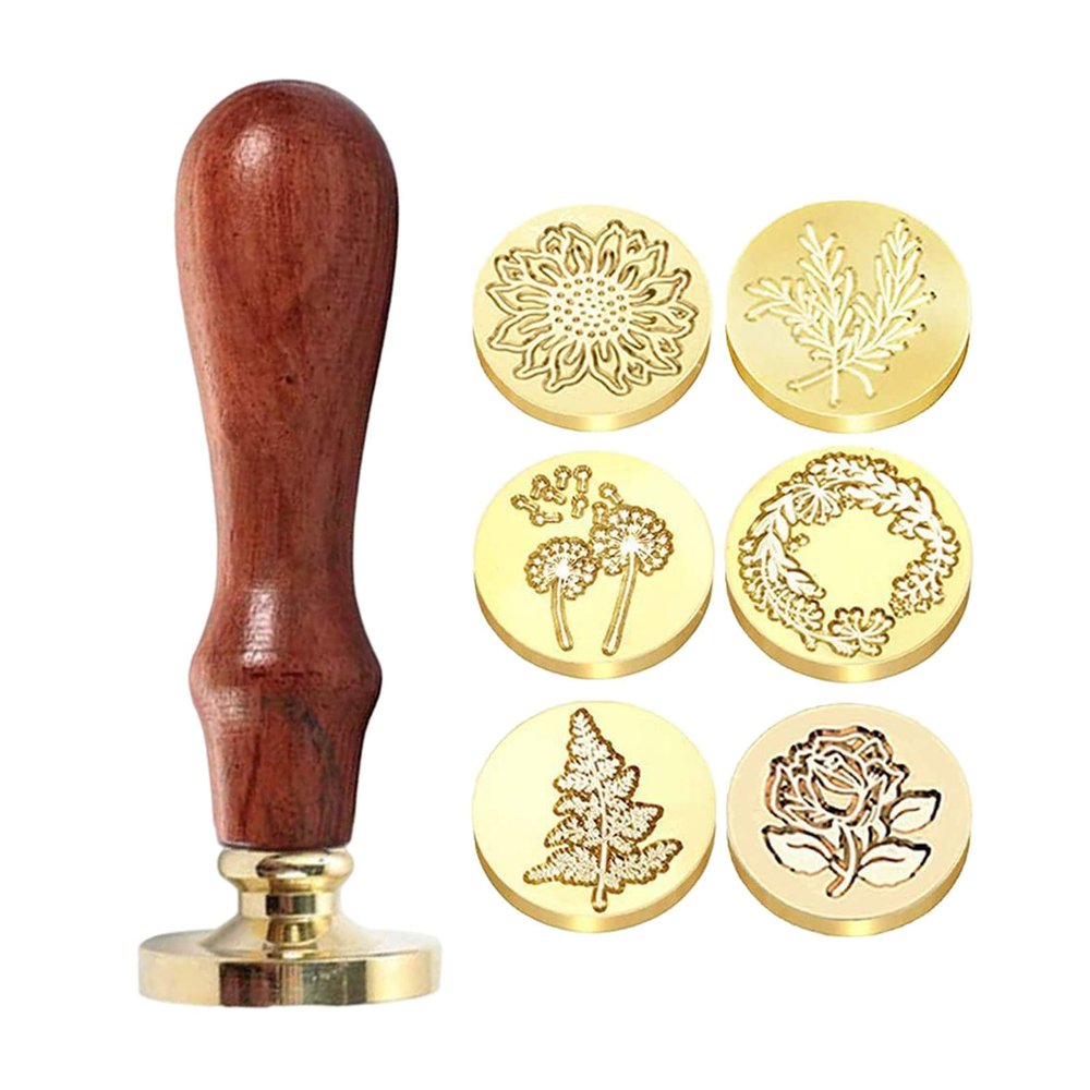 YPBEW Flower Seal Stamp Set with Wooden Handle, 6 Pieces