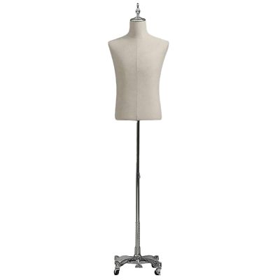 Men’s Mannequin Torso with Metal Wheels and Adjustable Stand, White, Medium