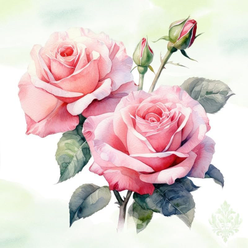 20 Floral Napkins with Delicate Rose Design