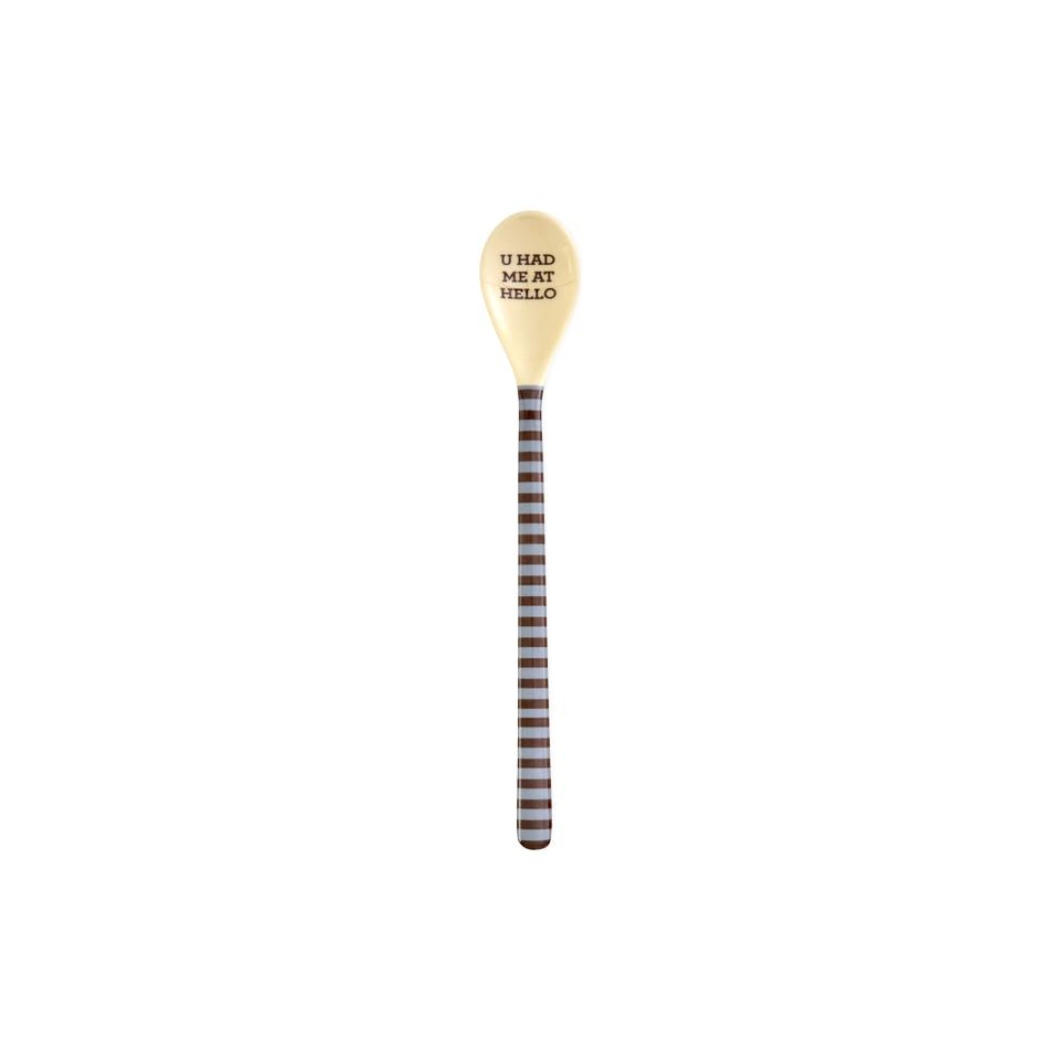 Rice - Melamine Latte Spoon - You Had Me at Hello - Brown/Blue Striped