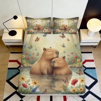 3D Capybara Fitted Sheet, Microfiber, Deep Pocket, 120 x 200 x 25 cm
