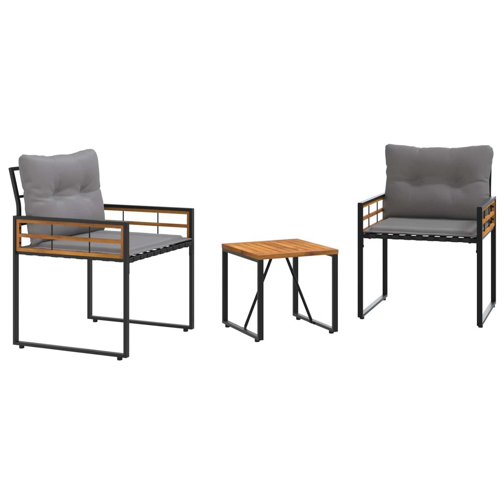 PUGYNBK 3-Piece Modern Patio Furniture Set, Light Gray, Acacia Wood and Steel
