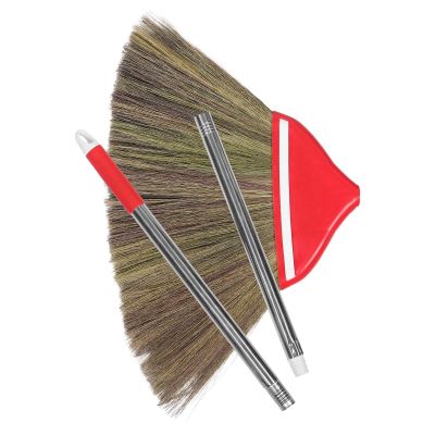 HYTROVE Handmade Miscanthus Broom with Soft Bristles and Plastic Handle, Traditional Chinese Broom for Indoor Use and Gentle Surface Protection