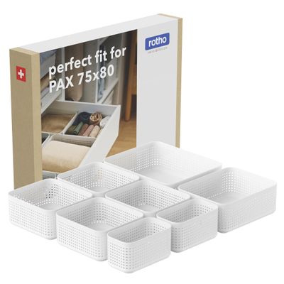 Rotho WOP Drawer Organizer Storage Bins, 8-Piece Set, Stackable, White