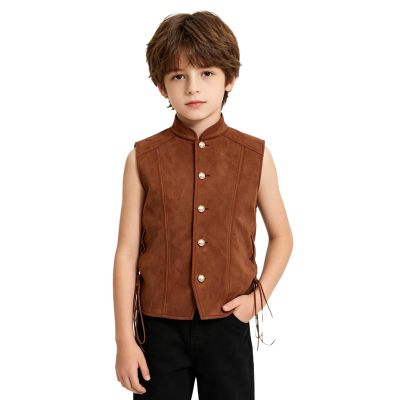 Winying Boys' Renaissance Pirate Vest, Dark Brown, 122–128