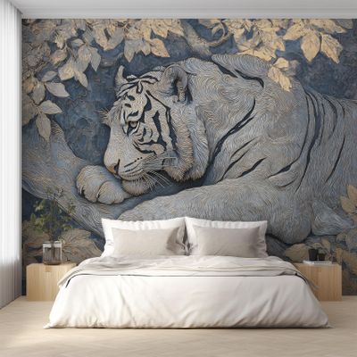 White Tiger Asian Oriental Animal Wallpaper, Non-Woven Photo Mural, 350 x 245 cm
