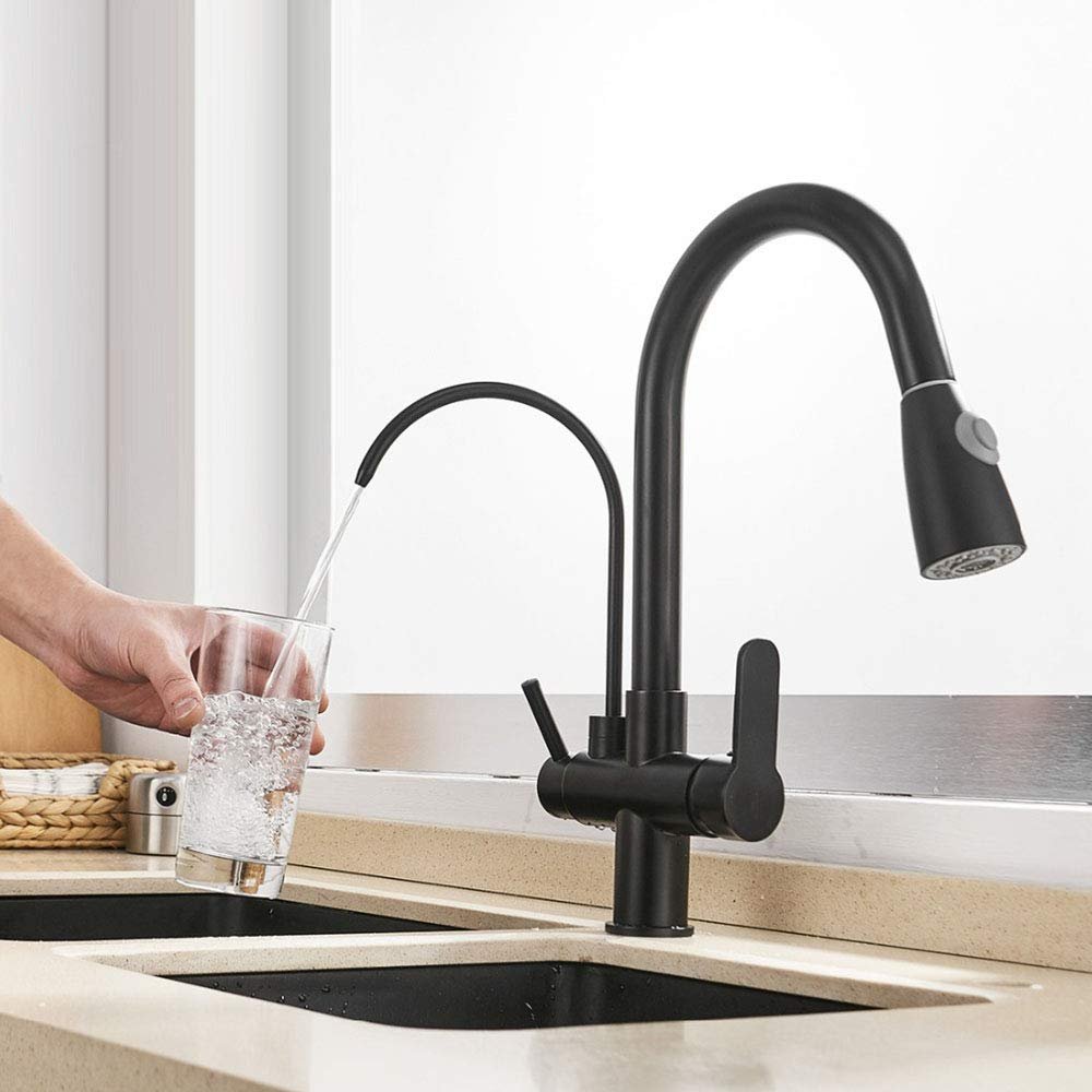 SaryEdge Pull-Down Kitchen Faucet, Matte Black, with Water Filter