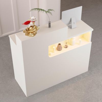 Reception Desk with Counter, Drawers, Cable Management, and LED Lighting
