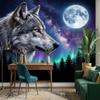 PaxGloz Wolf Starry Galaxy Sky Aurora Forest 3D Nonwoven Photo Wallpaper, 450 x 315 cm (W x H) view 2