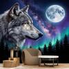 PaxGloz Wolf Starry Galaxy Sky Aurora Forest 3D Nonwoven Photo Wallpaper, 450 x 315 cm (W x H) view 3