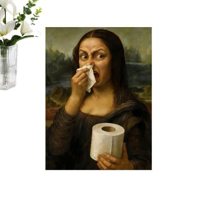 Funny Bathroom Wall Art | Vintage Mona Lisa Canvas Print 30 x 40 cm