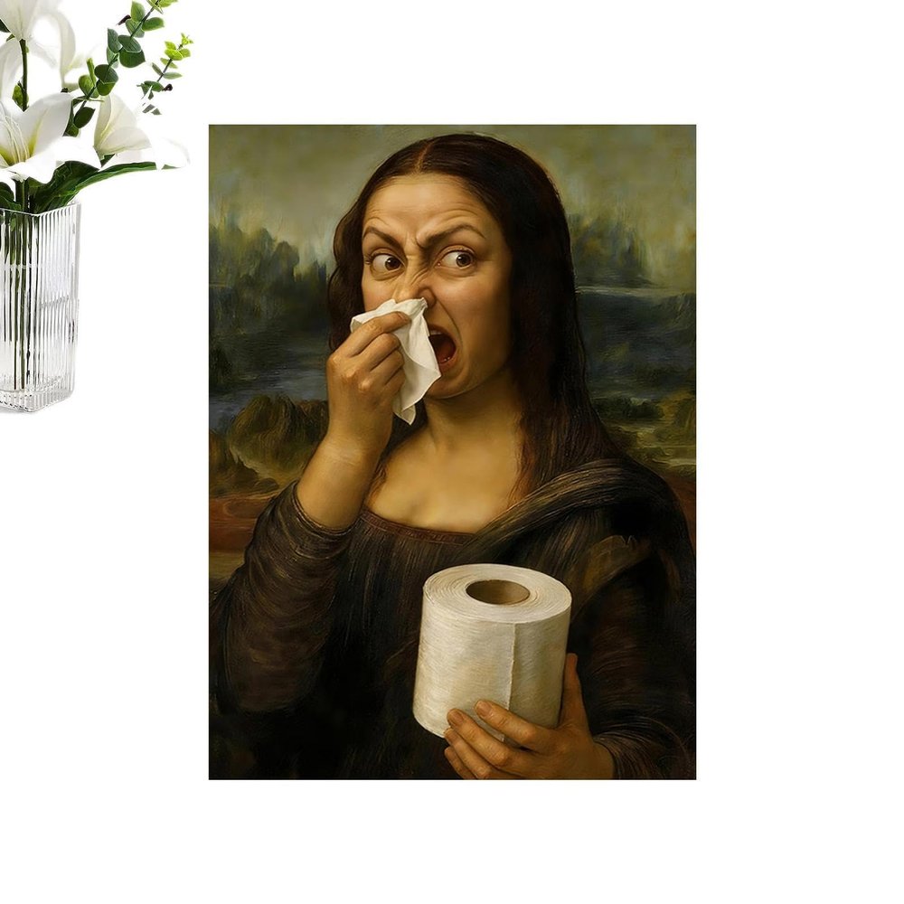 Funny Bathroom Wall Art | Vintage Mona Lisa Canvas Print 30 x 40 cm