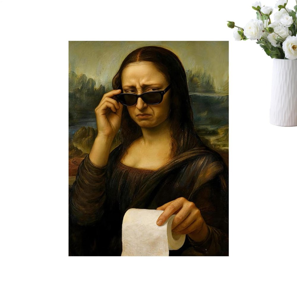 Funny Bathroom Canvas Art - Mona Lisa