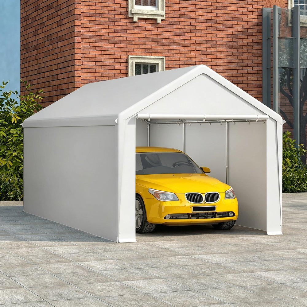 TATIVALO Storage Tent Garage Tent 3 x 6 m, Weatherproof Shelter with Steel Frame and Waterproof 200 g/m² PE Roof, White