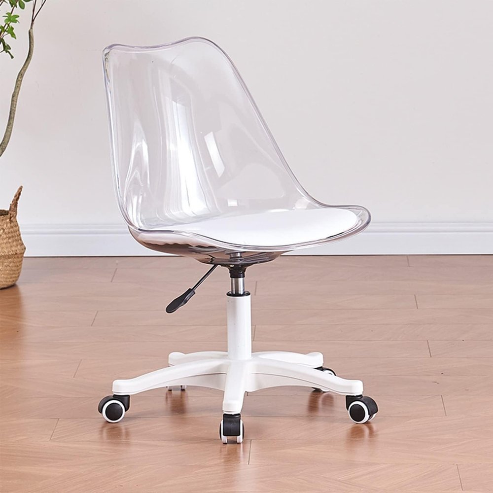 Transparent Acrylic Desk Chair with Casters, Armless, 360° Swivel, Height-Adjustable