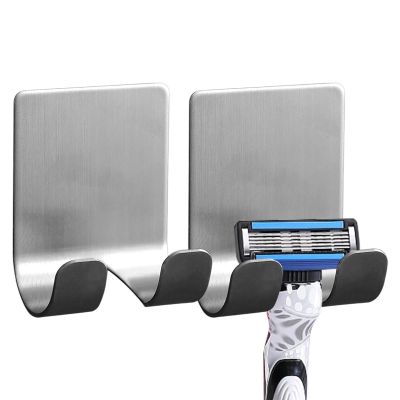 Jtxcreate Shower Razor Holder | 2 Self-Adhesive Wall Hooks - Stainless Steel Razor Hangers for Home, Bathroom, Kitchen, Tiles, Glass Doors, and Corners