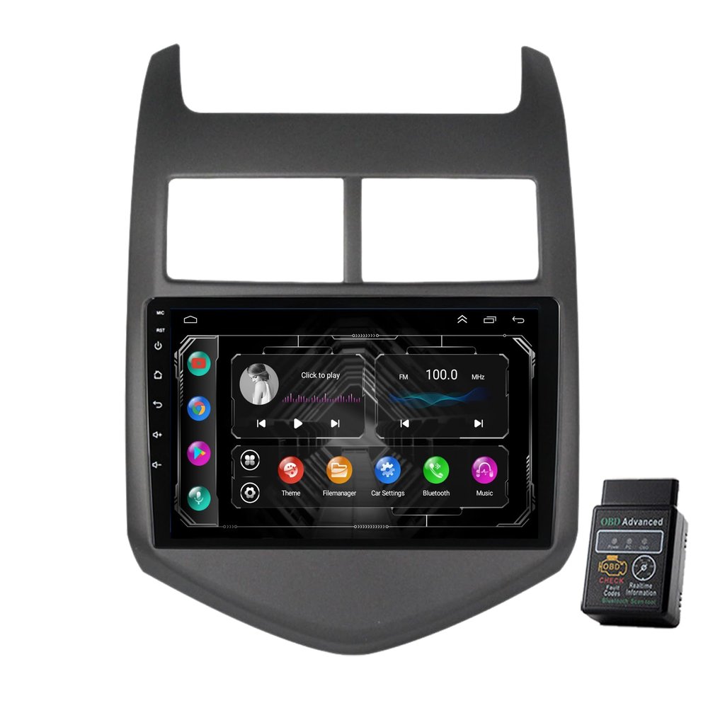 8-Core 9-inch 32GB Android 14 Car Stereo for Chevrolet Aveo 2011–2015, DAB+ Radio, CarPlay, GPS Navigation, HD Touchscreen, Bluetooth, Wi-Fi, FM Radio, Steering Wheel Control, USB (8GB RAM + 128GB ROM)