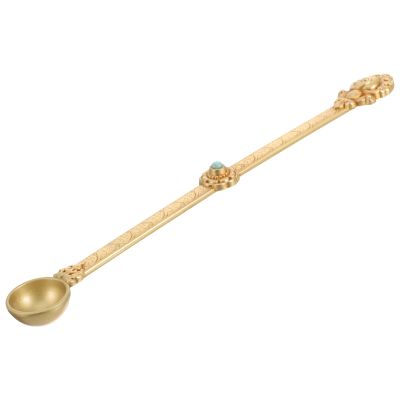 KOCKSHION Handcrafted Gold-Tone Brass Hawan Spoon, Buddha Ghee Ritual Spoon