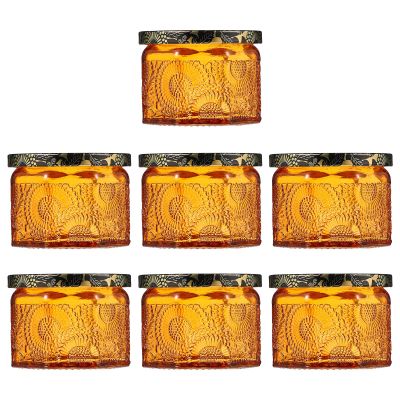 Mobestech Reusable Glass Candle Holders with Embossed Sunflower Motif, 7-Piece Set