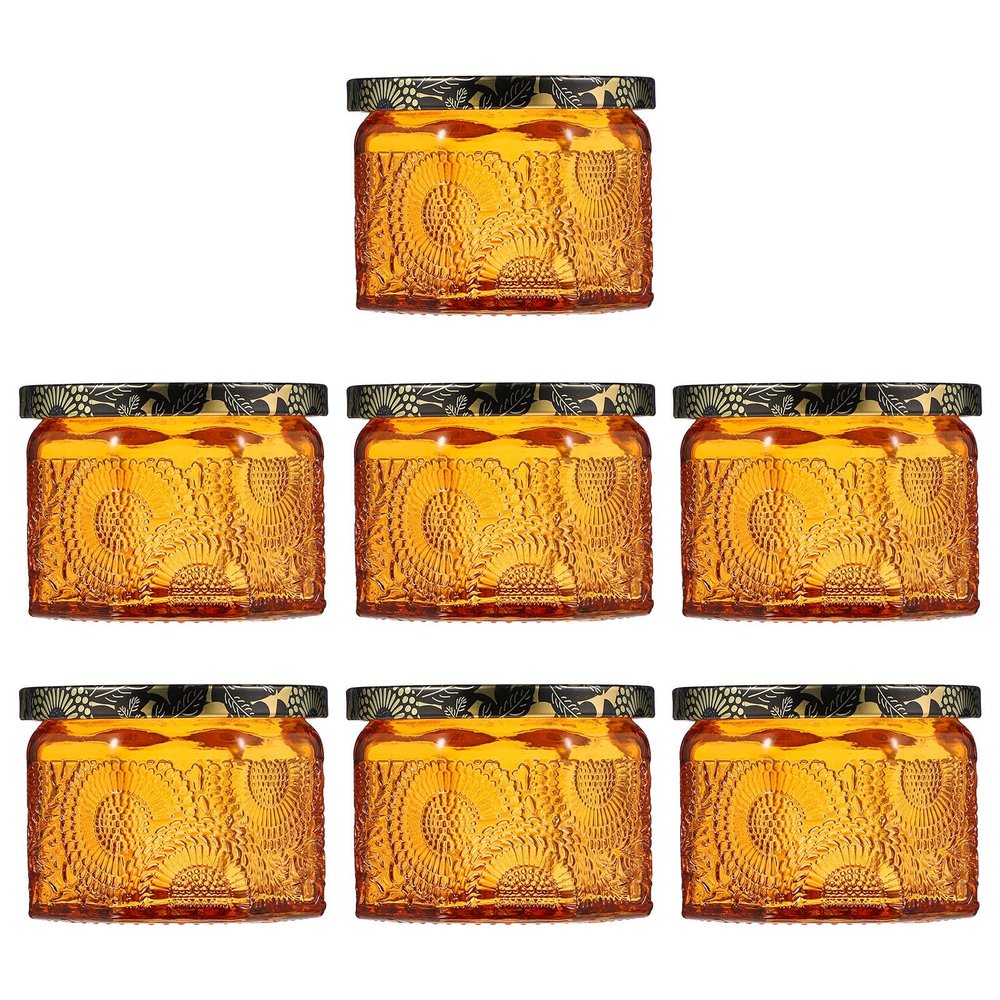 Mobestech Reusable Glass Candle Holders with Embossed Sunflower Motif, 7-Piece Set