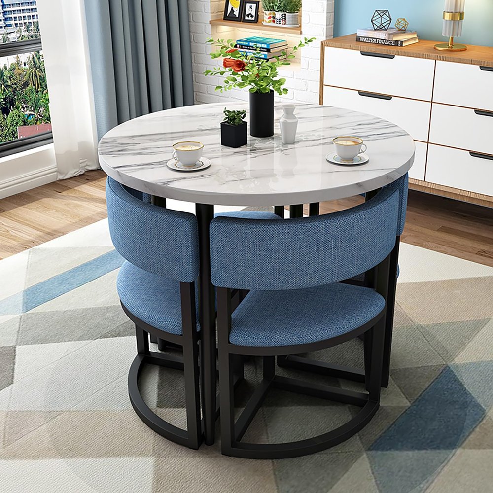 Modern Round Dining Set for 4 with Chairs and Coffee Table