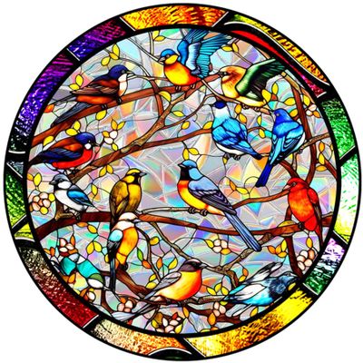 20.3 x 20.3 cm Stained Glass Window Film - Hummingbird Pattern