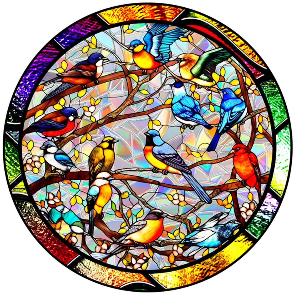 20.3 x 20.3 cm Stained Glass Window Film - Hummingbird Pattern
