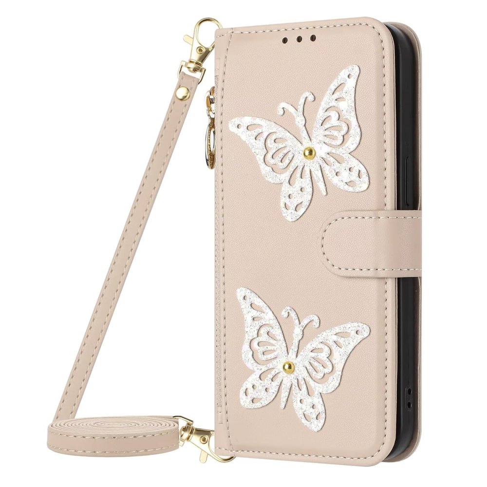 xinyunew Premium Leather Flip Case for Realme 14 Pro+ 5G with Detachable Crossbody Chain, Apricot