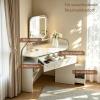 TUKAILAI Corner Vanity Table with Mirror, LED Lighting, Outlets and Movable Cabinet view 3