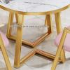 Generic Reception Counter, Negotiation Table, Round Retro-Style Furniture Table with PU Leather Chair and Metal Legs, Yellow view 3