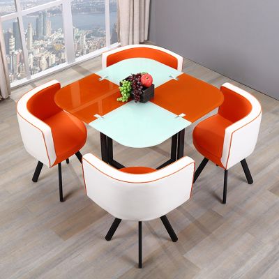 Reception Desk, Negotiation Table, Square/Round Dining Table and 4-Chair Set for Lounge or Living Room, Dark Orange