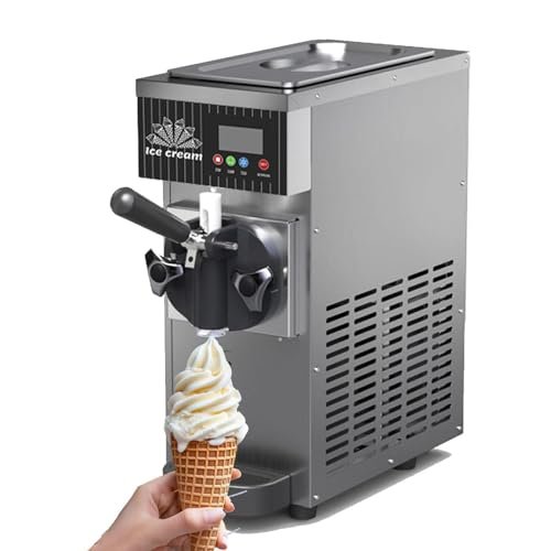 KIUYTQQ Commercial Soft-Serve Ice Cream Machine, 4–5 L/h, Automatic Cleaning and Pre-Cooling, LCD Display, Countertop